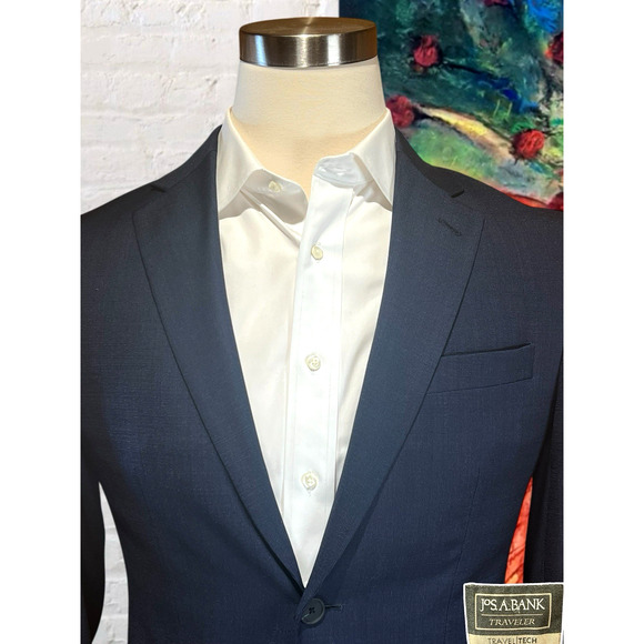 Jos A Bank Travel Tech Mens 38S Slim Navy Blue Blazer Jacket Textured - Picture 3 of 14